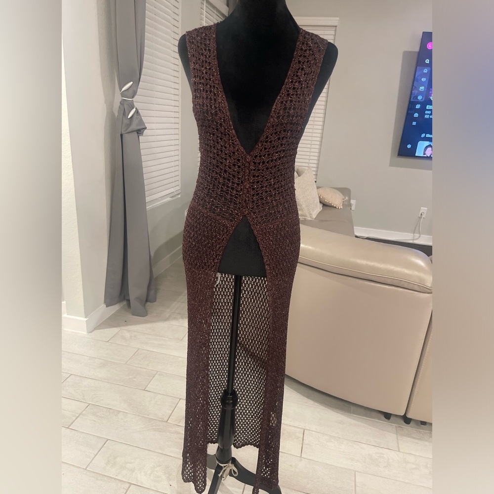 Y2K 90s Vtg Rene Derhy sleeveless crotchet midi maxi cover up dress M